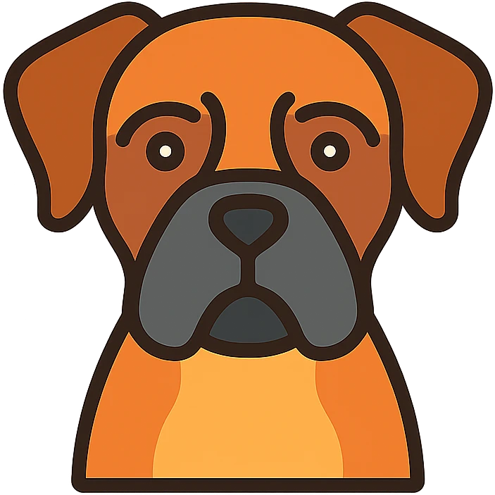 boxer dog, color outline icon style, black outlines, simple and recognizable emoji