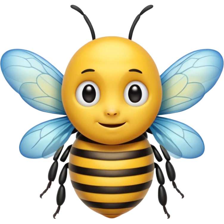 Create a cute emoji-style illustration of a bee with the face of an older man. The bee has a round yellow body with black stripes, small antennae, and light blue wings. Use bold outlines, bright colors, smooth shading, and a glossy sticker-like finish. Transparent or white background. emoji
