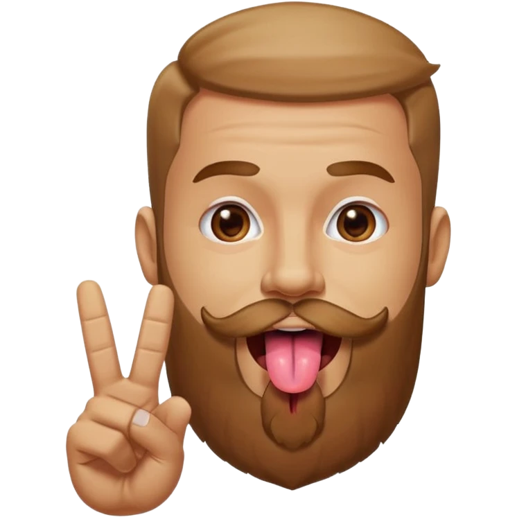 Man with beard sticking tongue out with peace sign under tongue emoji