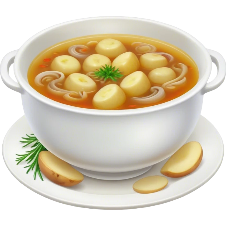 Cinematic realistic dish soup with potatoes, onion emoji