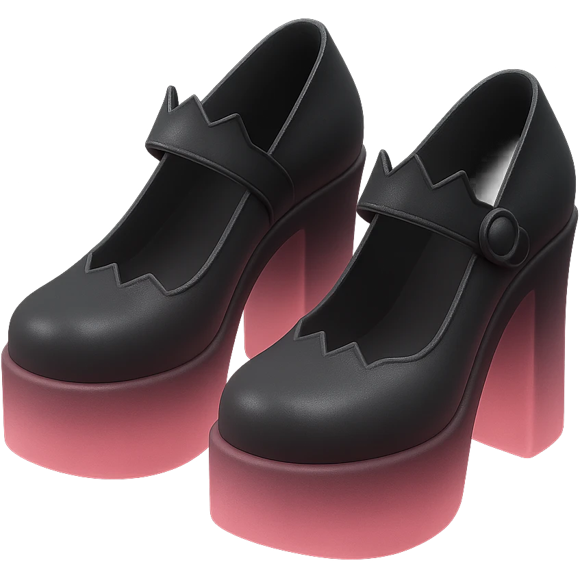 BLACKPINK-inspired gothic shoes, no hearts, elegant and modern, black and pink emoji