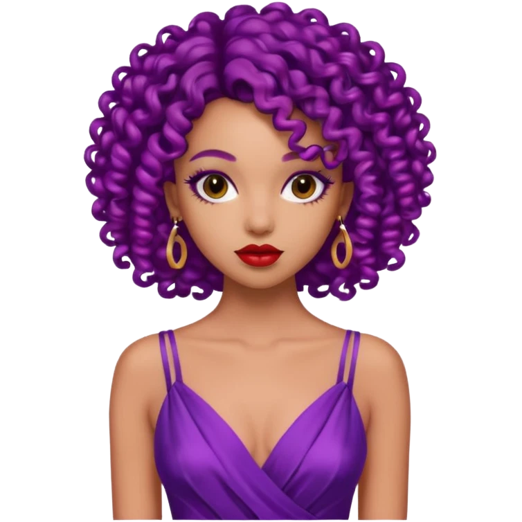 Fashion Model with Purple Curls, red dress emoji