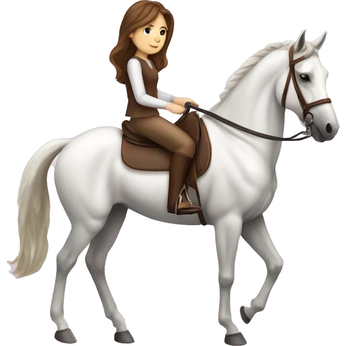 Horse back riding Girl with Brown Hair and a white Horse  emoji