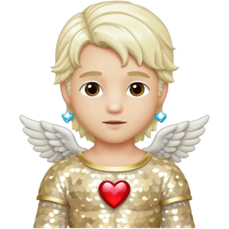 Cupid, God of Love from Gods and Goddesses with long platinum blonde hair, cream sequin outfit emoji