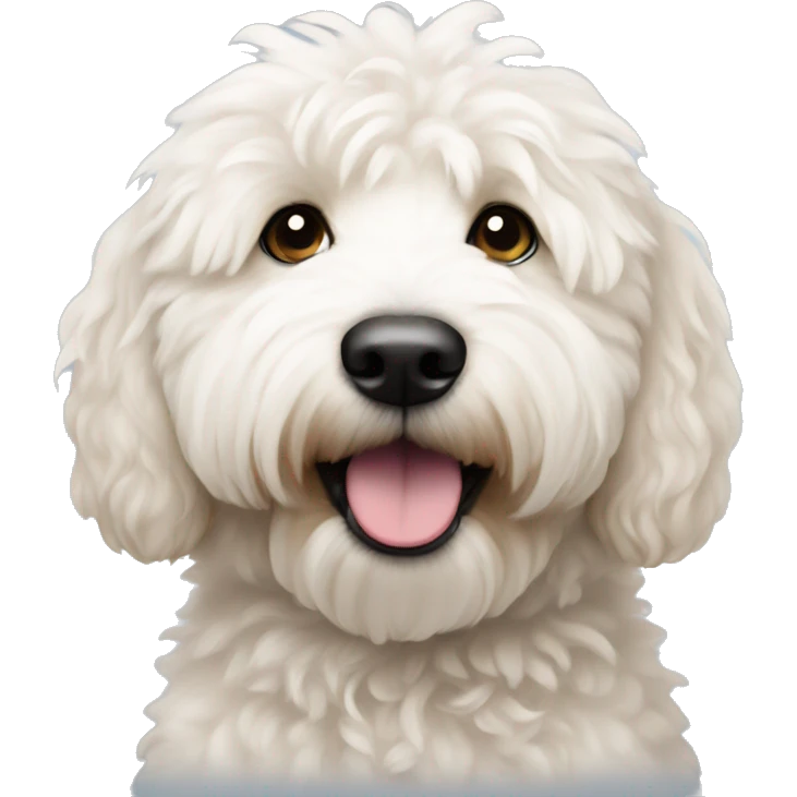 White, fluffy, mini Goldendoodle  emoji