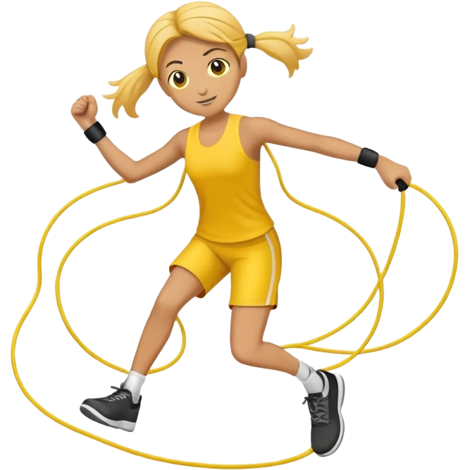 person jumping rope, simple yellow face emoji