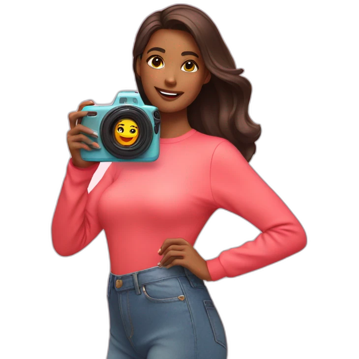 influencer taking a picture of herself with a bright box in her arms emoji