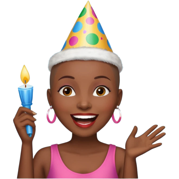 Classic mustang dark women with shaved head sing happy birthday emoji