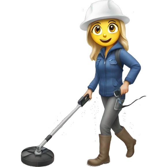 Pretty woman using a metal detector on ground emoji