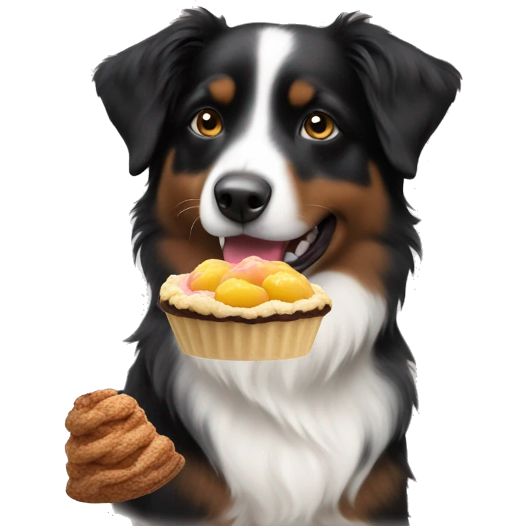 Small black australian shepherd dog with dessert  emoji