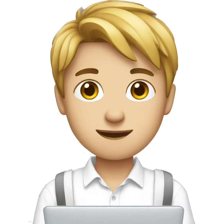 teenager guy wearing a white shirt, using his laptop emoji