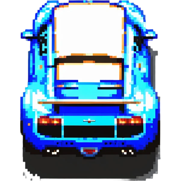 pixel art Bugatti Veyron, rear view, white and blue color scheme emoji
