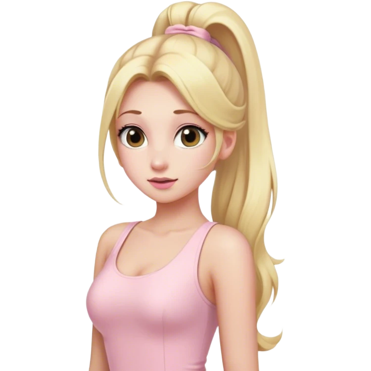 Beautiful woman with long blonde ponytails wearing light pink bodycon dress emoji