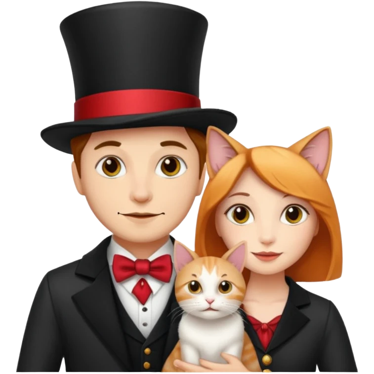 magician couple and their pet cat emoji