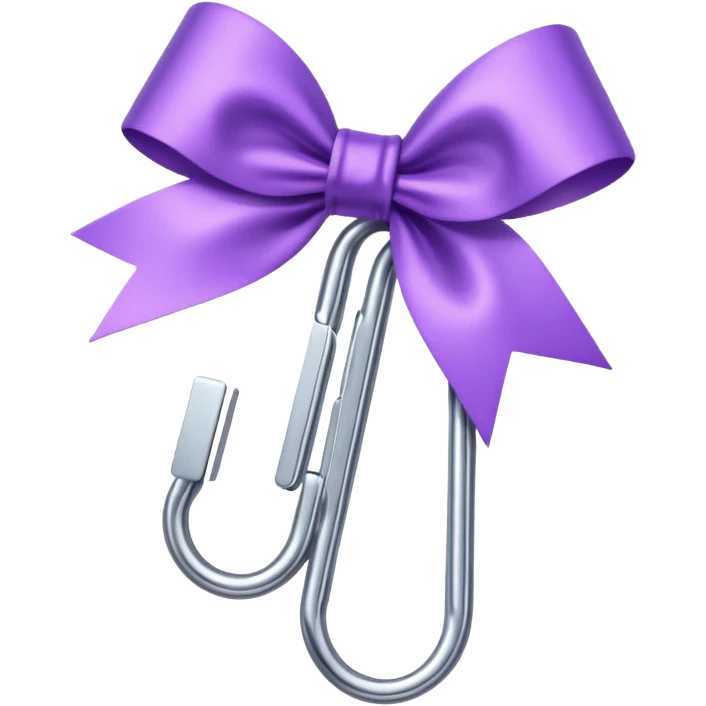 one silver paper clip with a purple bow in the middle emoji