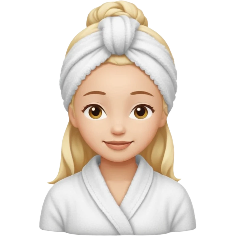 cute girl with her eyes closed and smiling, wearing a spa towel as her clothes in she has a spa towel on her hair emoji