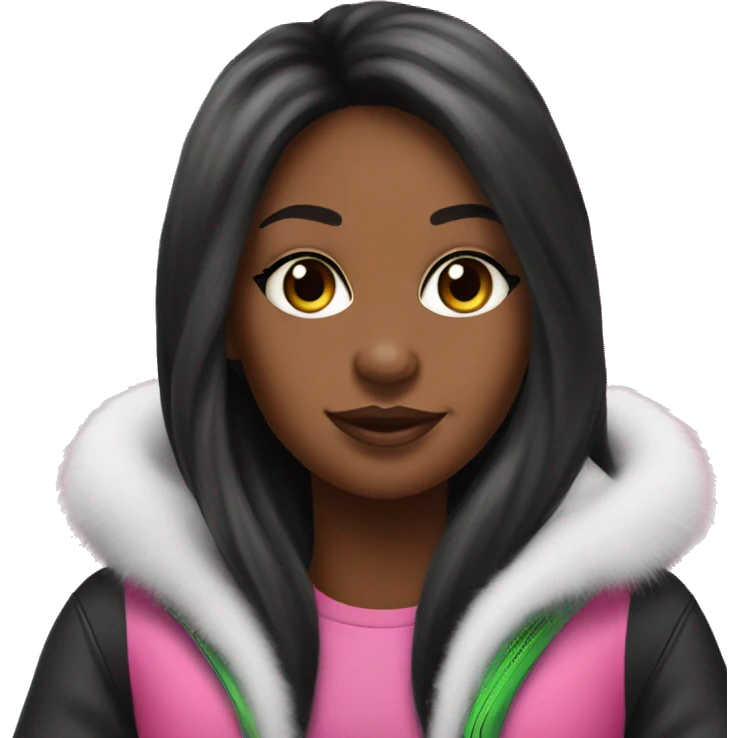 Pretty black Girl, long straight hair sitting on pink arctic cat snowmobile  emoji