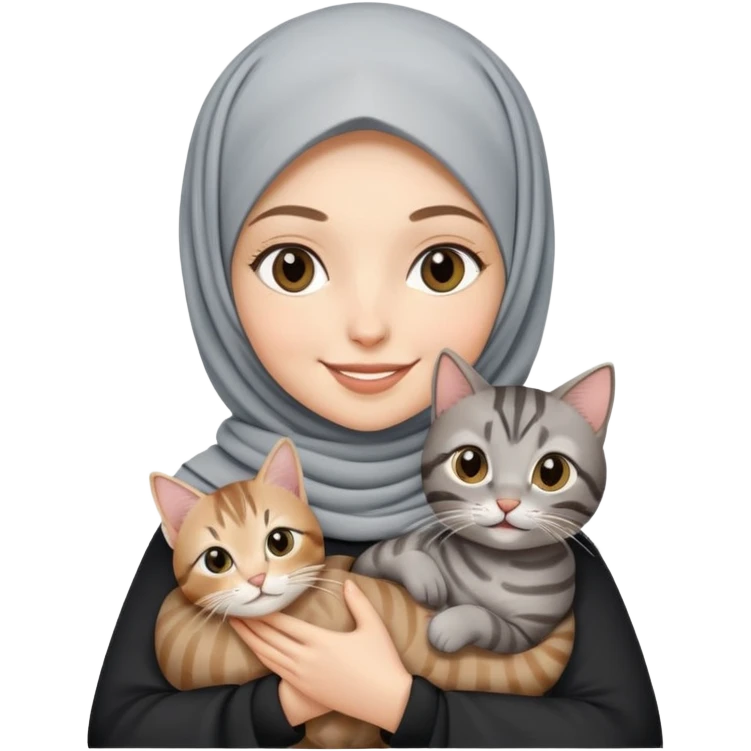 Hijab White girl smiling while holding a black grey tabby cat emoji