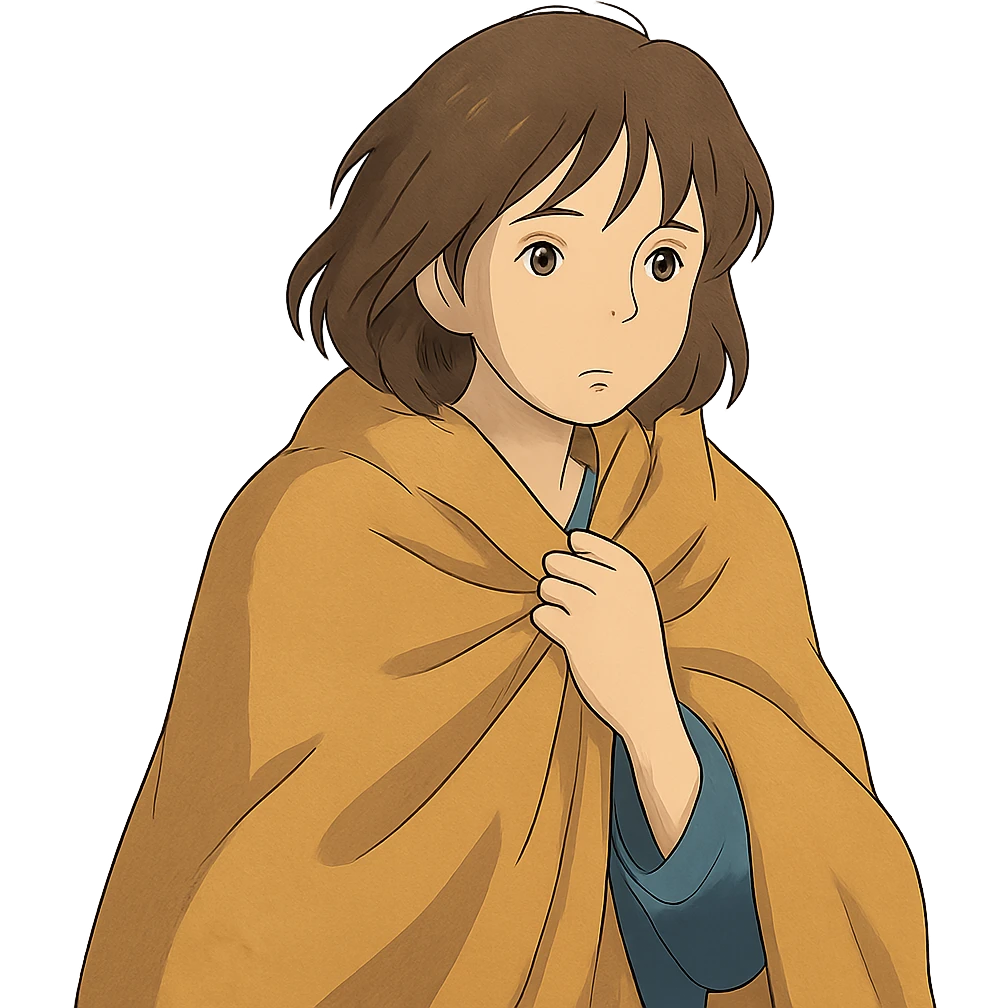ghibli style woman with blanket emoji