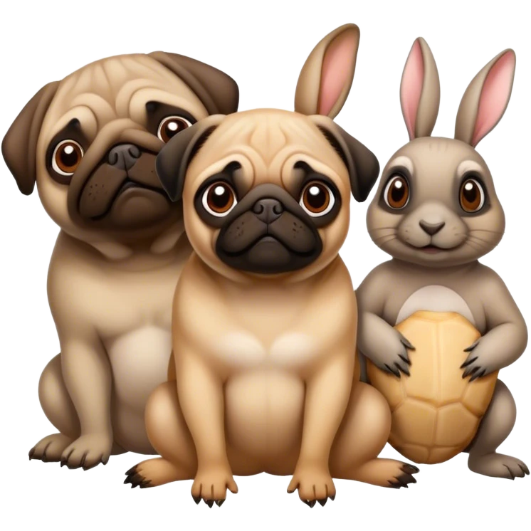 Two tortoises a rabbit and a pug emoji