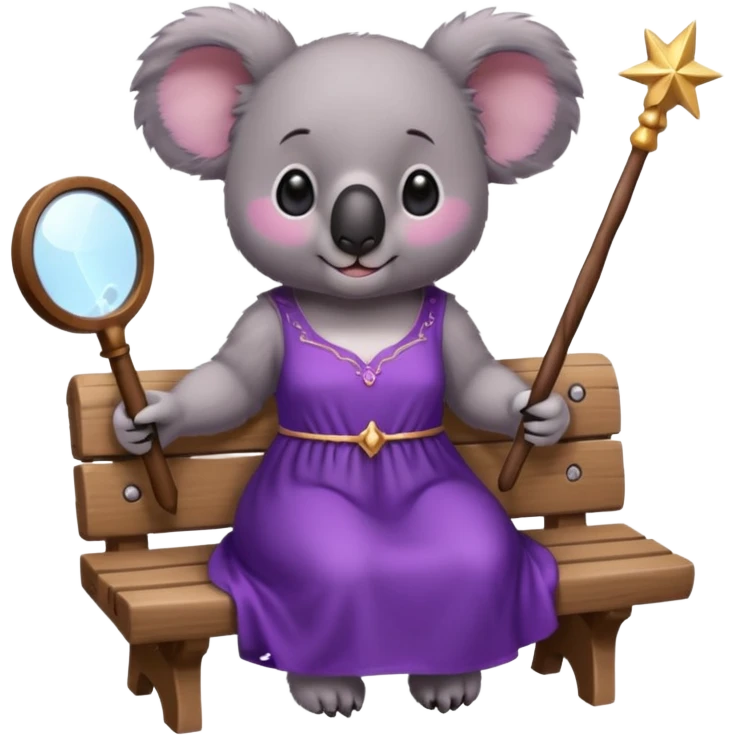 koala purple drees eyelashe magic wand sit down on the bench emoji
