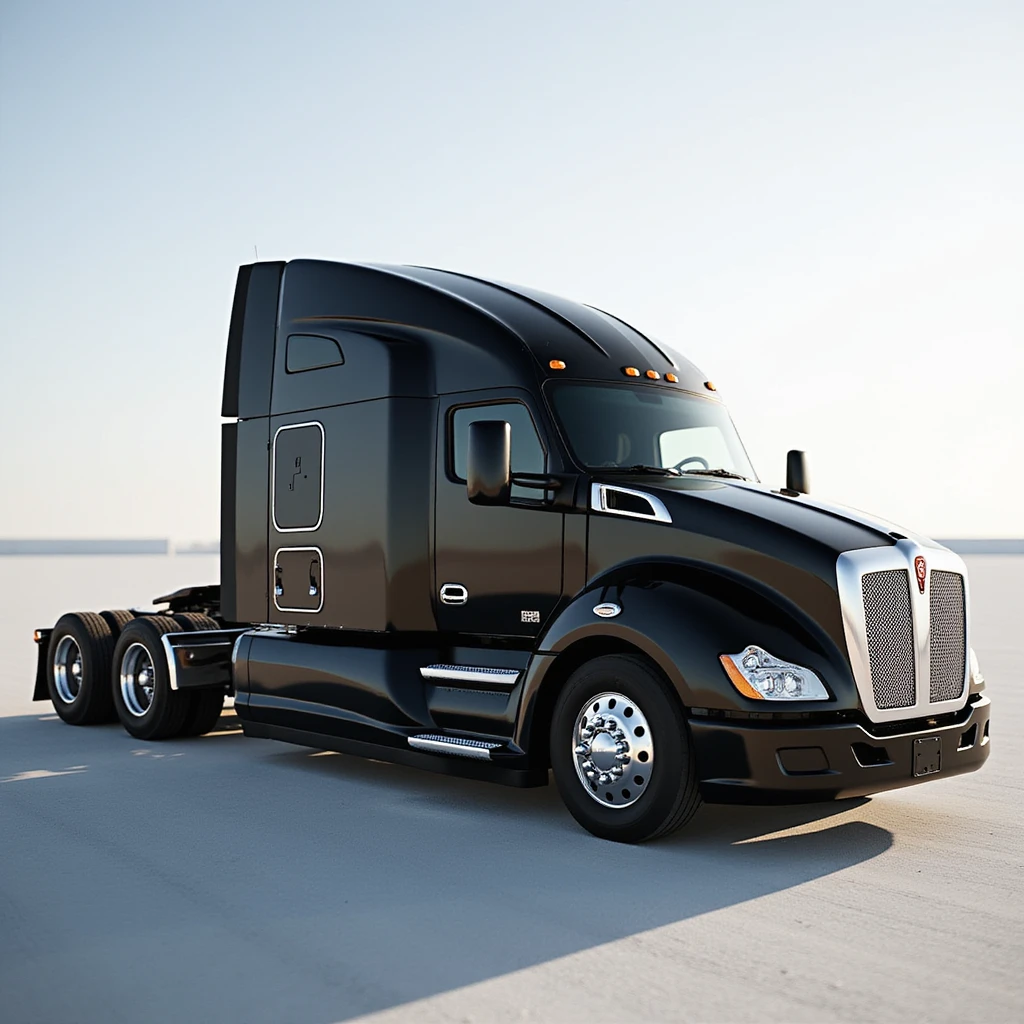 2025 Kenworth T680 semi truck, black, side view, realistic style emoji
