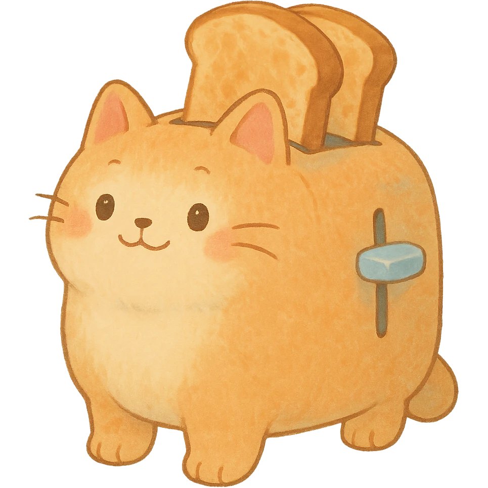 soft pastel-colored cat as a toaster, with two toast slices popping out, smiling sweetly, full-body emoji