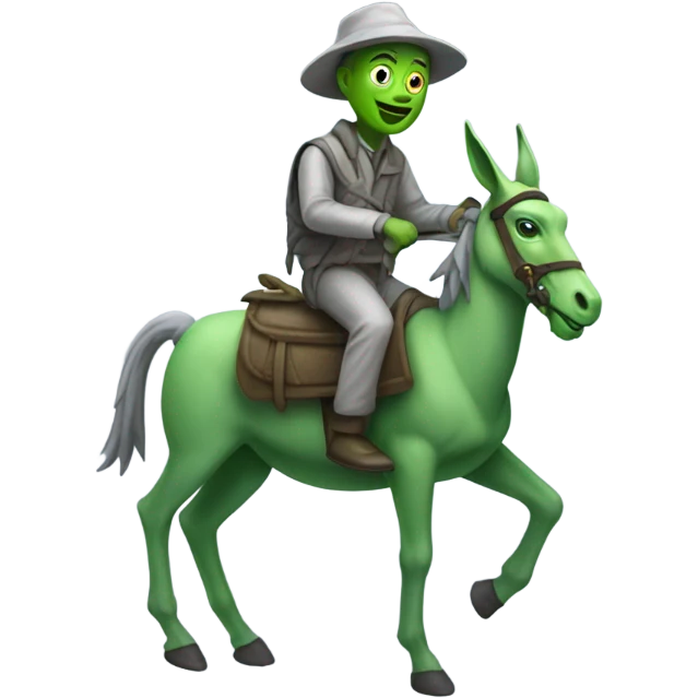 Gray traditional alien riding a green donkey emoji