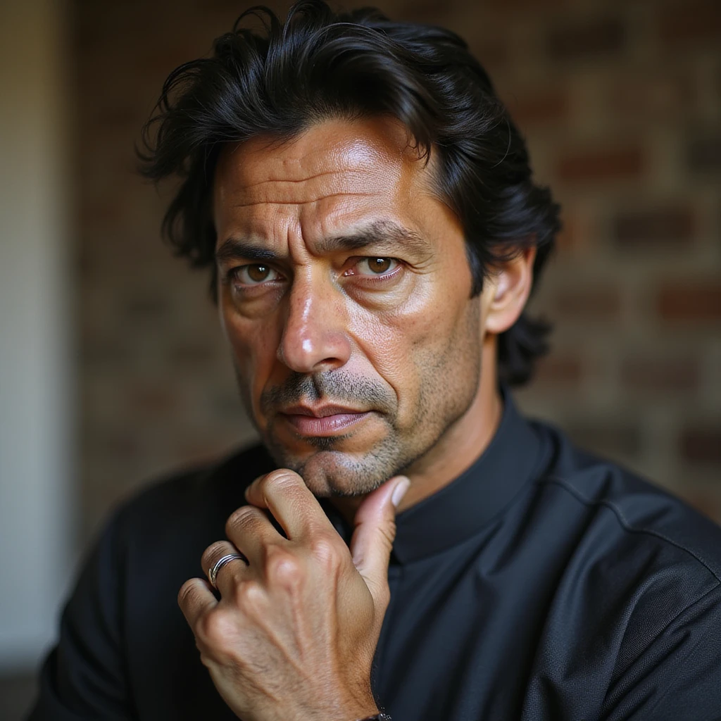 Imran Khan thinking, realistic face, detailed features, photorealism style, ultra realistic, high detail emoji