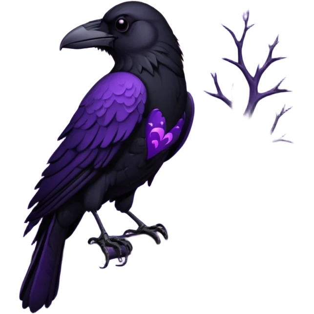 purple heart with a black raven and moon, dark romance emoji