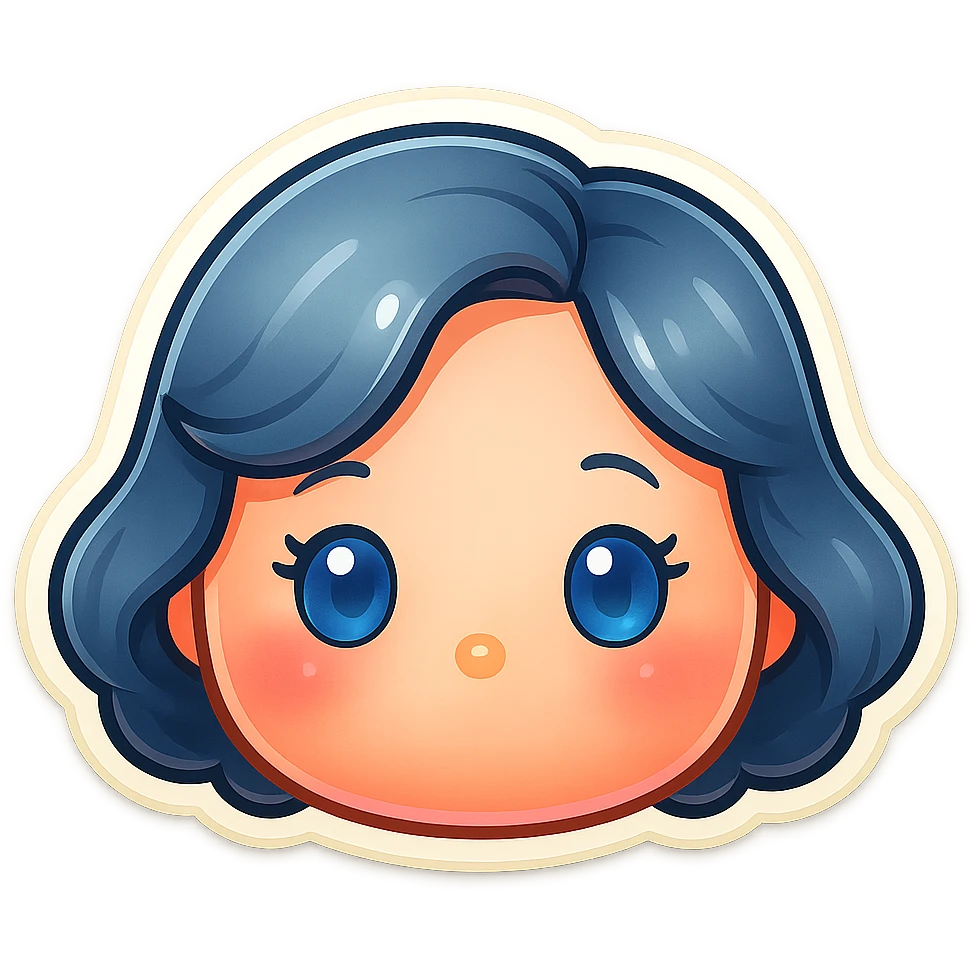 Make the tone of the hair cooler with more blue-grey hues, keep plush tsum tsum style, blue eyes, 1940s bob hairstyle, no body, no mouth, and remove the background. emoji