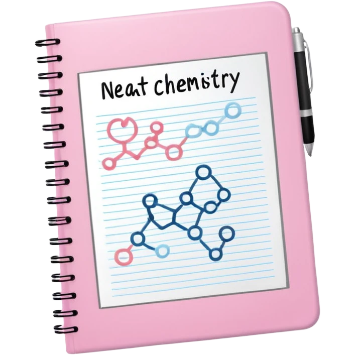 open baby pink note book with neat chemistry notes emoji