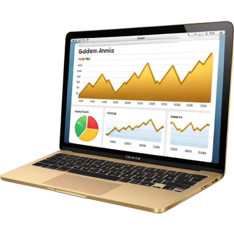 golden increasing charts in online shop admin dashboard on mac book screen emoji