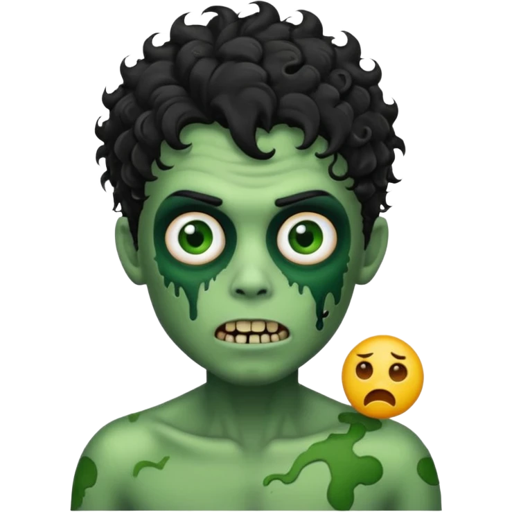 curly black hair zombie boy with green skin emoji emoji