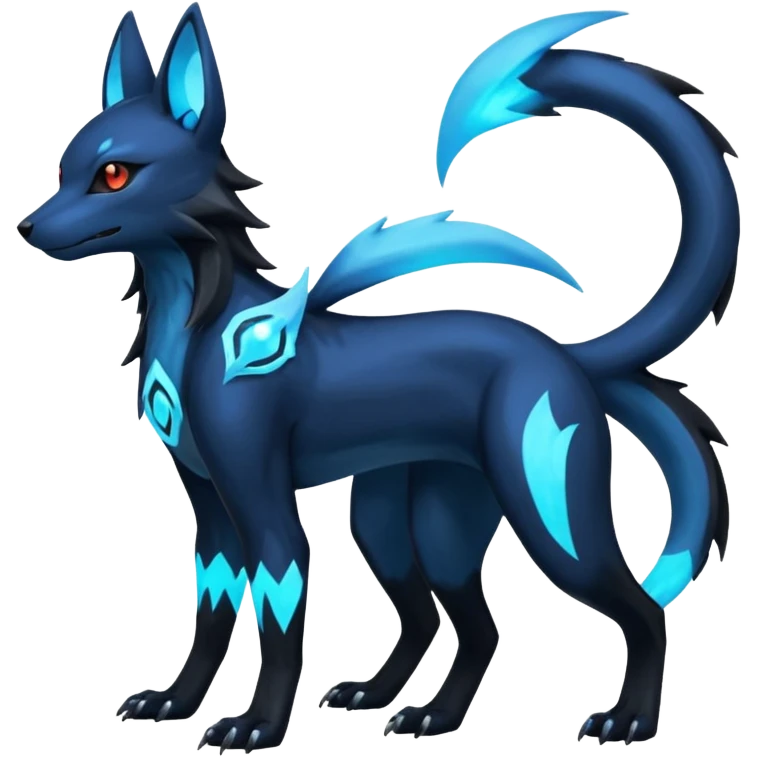 Shiny Dark Edgy Black And Blue Manectric-Umbreon-Salandit-Wolf-Fakémon-hybrid-creature (full body)  emoji