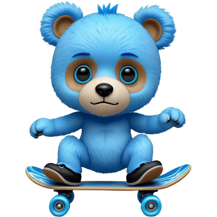 3D, adorable little Pixar style blue neon punk teddy bear on a skateboard, ultra detailed, each lash, eye, and strand of fur is shown in stunning detail as though captured in a timeless photograph, rich textures, visually rich, so lifelike it feels like it could leap off the page at any momen emoji