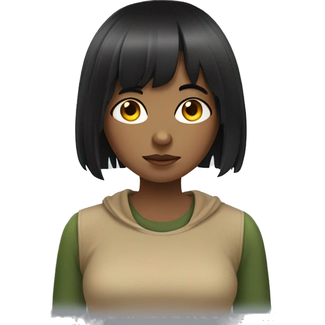 girl with black hair and bangs bored in front of the computer emoji