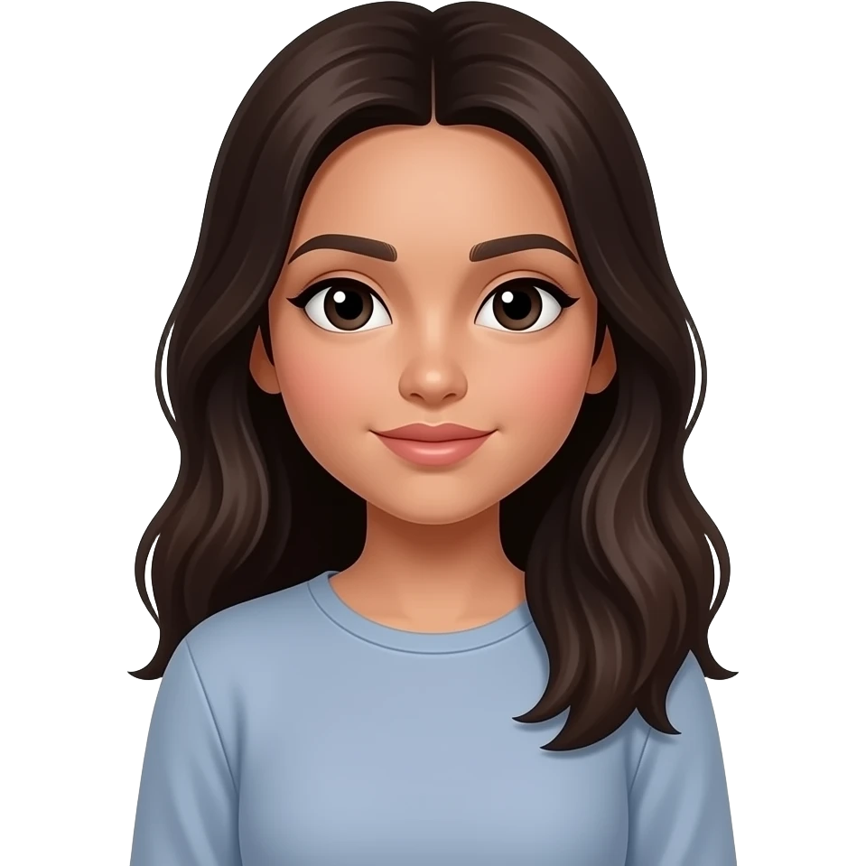 make my memoji, a girl with long length dark brown hair black eyes, asian, indian. full sleeves top emoji