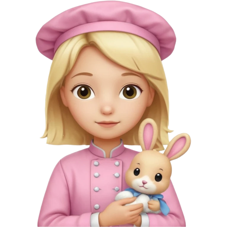 girl kid italian chef, blonde,  pink uniform, holding plush rabbit emoji