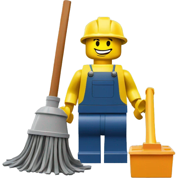 lego man with a bucket and a mop. emoji