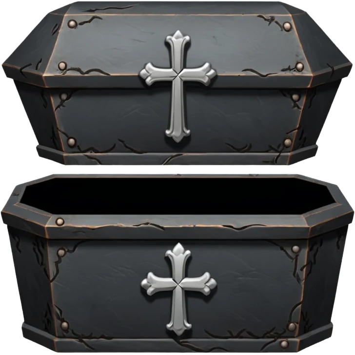 Small iron coffin with engraved cross, dark gothic emoji