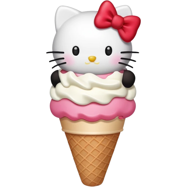 Hello Kitty inspired ice cream cone, white scoop with red bow emoji