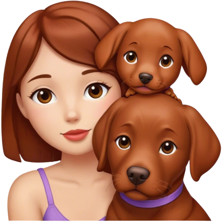 Girl with brown hair holding a red Labrador  emoji