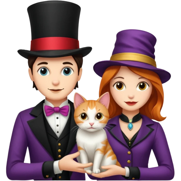 magician couple and their pet cat emoji