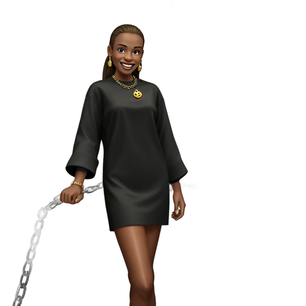 smiling girl in eerie jewelry emoji
