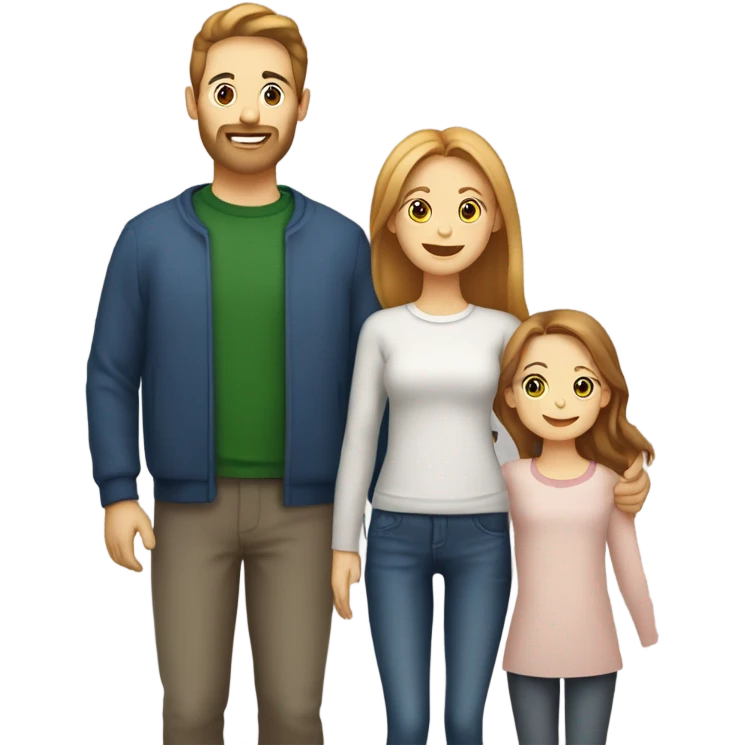 Family of 3 people: Brown hair dad , brown hair mom , blond little daughter and a ginger cat in Christmas Day  emoji