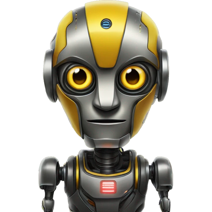Gamar robot bot warna kuning ada merahnya dan tulisan BOT emoji