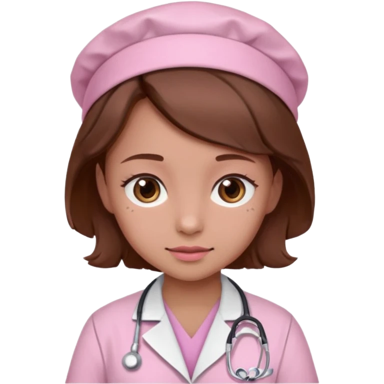 doctor, pink, she, cute, hair brown, eyes brown, scrub baby pink emoji