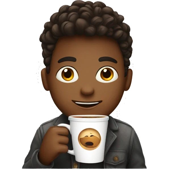 A boy with coffe emoji