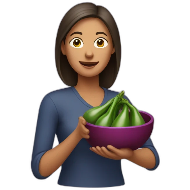Mom holding brinjal in her hands emoji